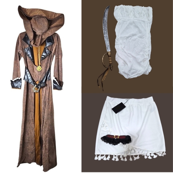 Deluxe 7pc Pirate Captain (Added Matching Skirt With Tassels) Size Large NWOT - Picture 7 of 14